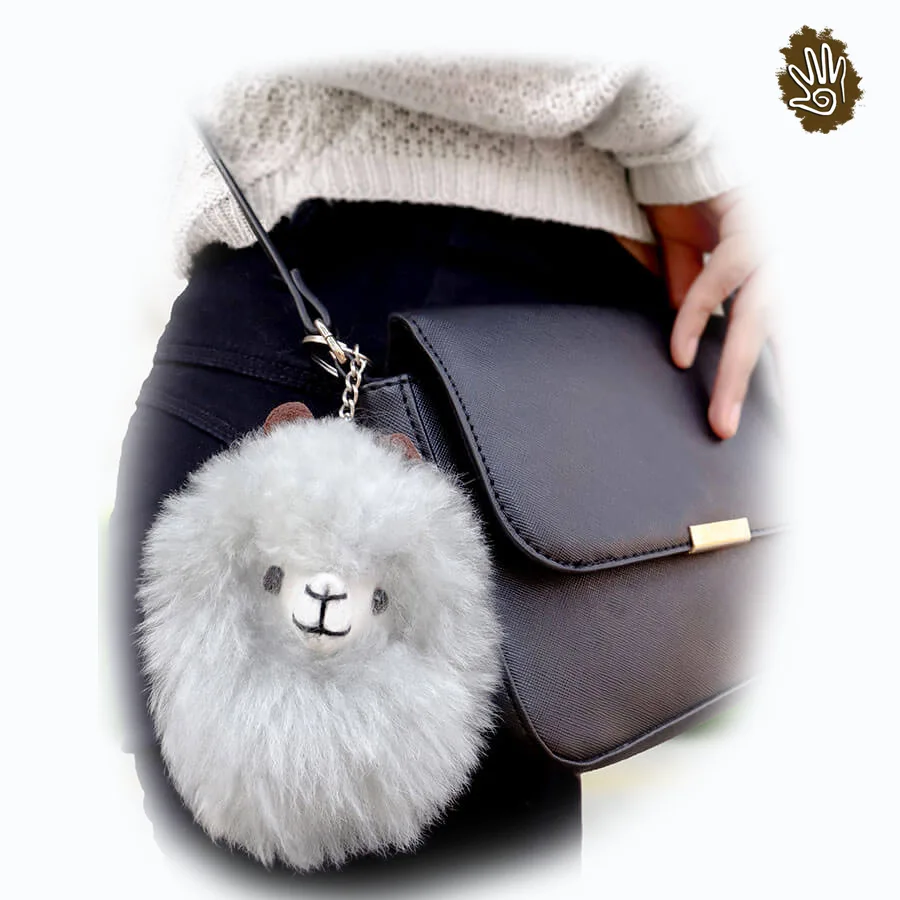 Gray Alpaca Fur Keychain