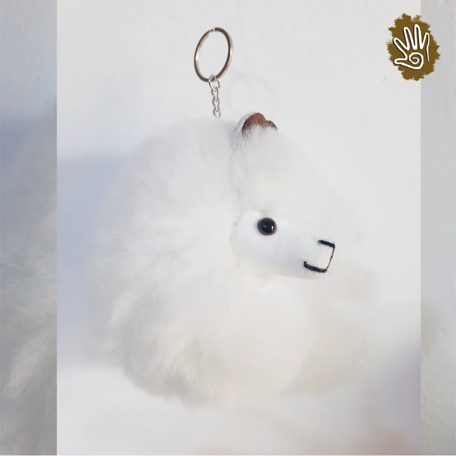 Peruvian Alpaca Head Keychain - White