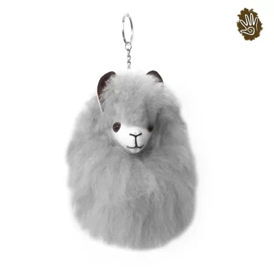 Peruvian Alpaca Head Keychain - Gray
