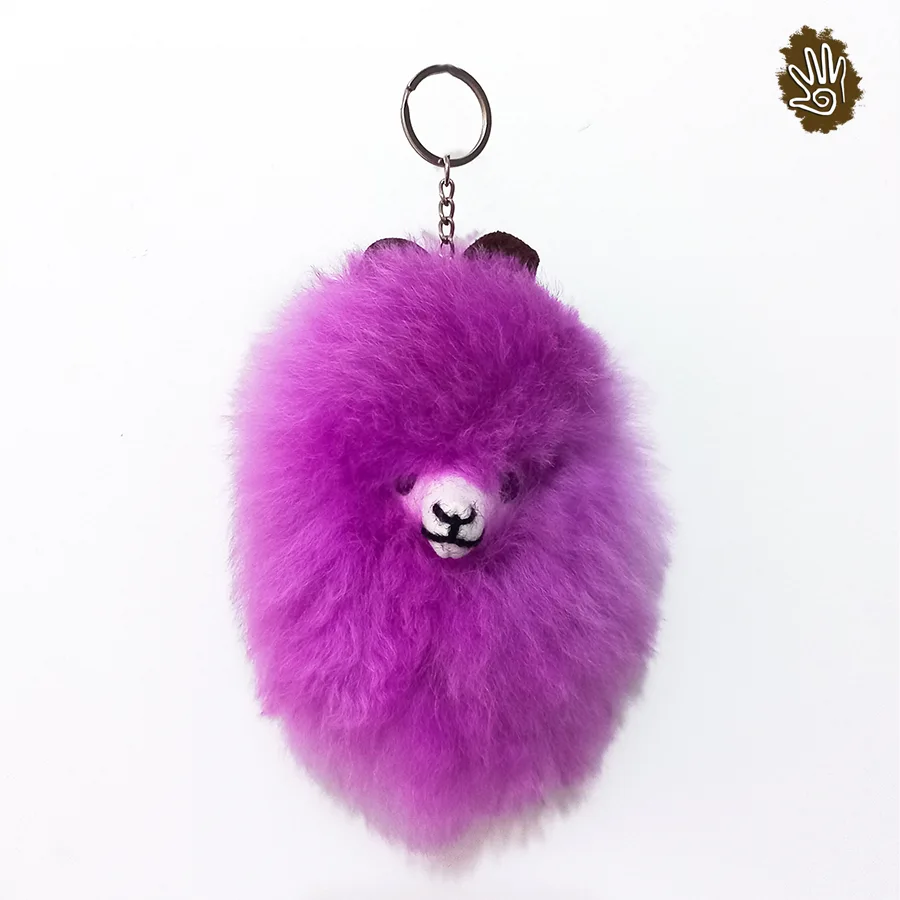 Peruvian Alpaca Head Keychain - Purple