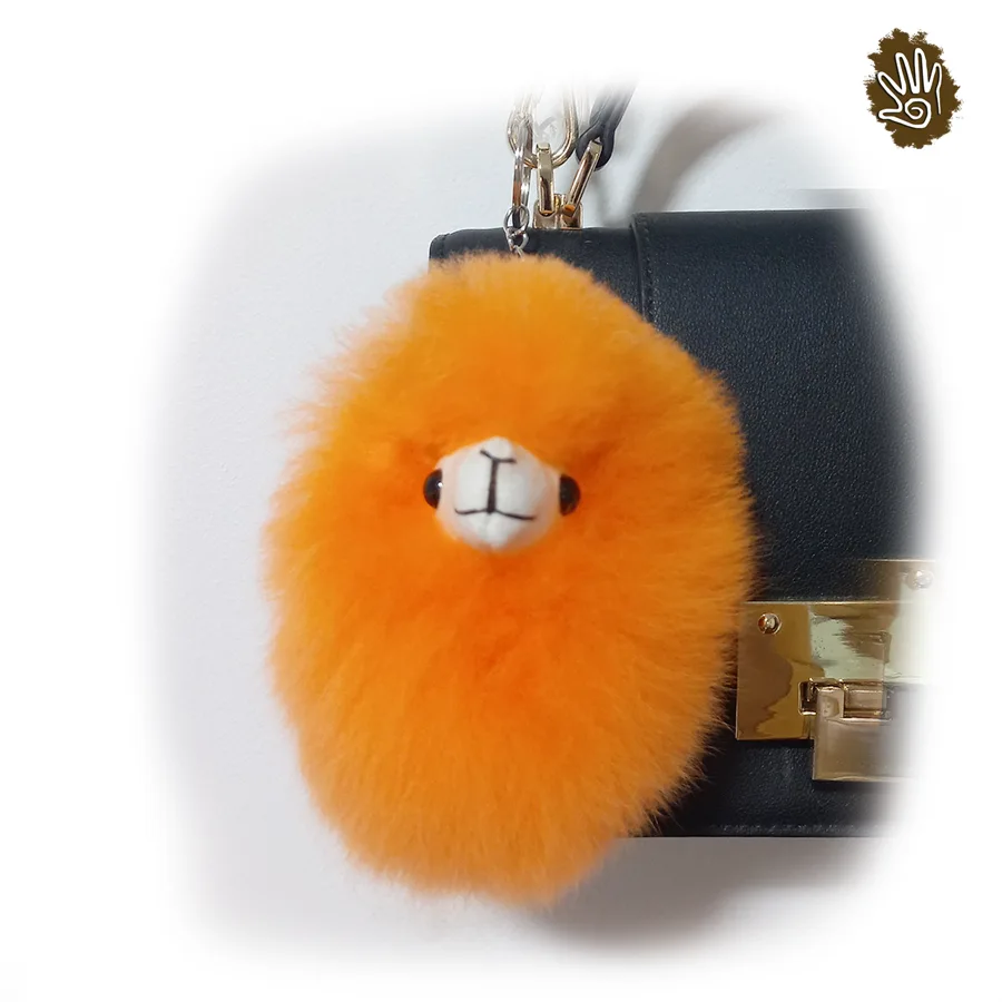 Peruvian Alpaca Head Keychain - Orange