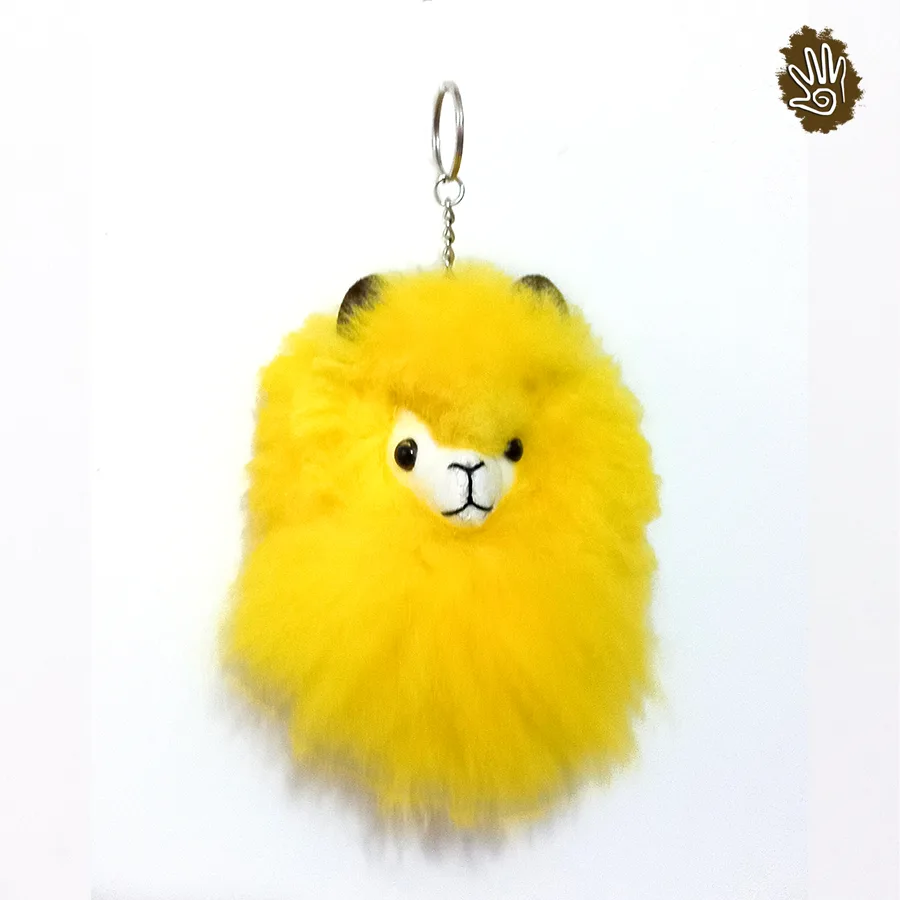 Peruvian Alpaca Head Keychain, Yellow