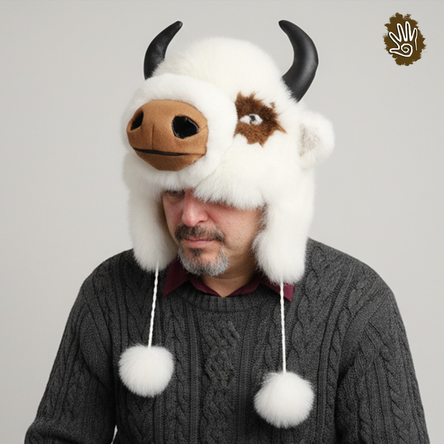 Furry Bull Hat - Alpaca & Sheepskin - Image 2